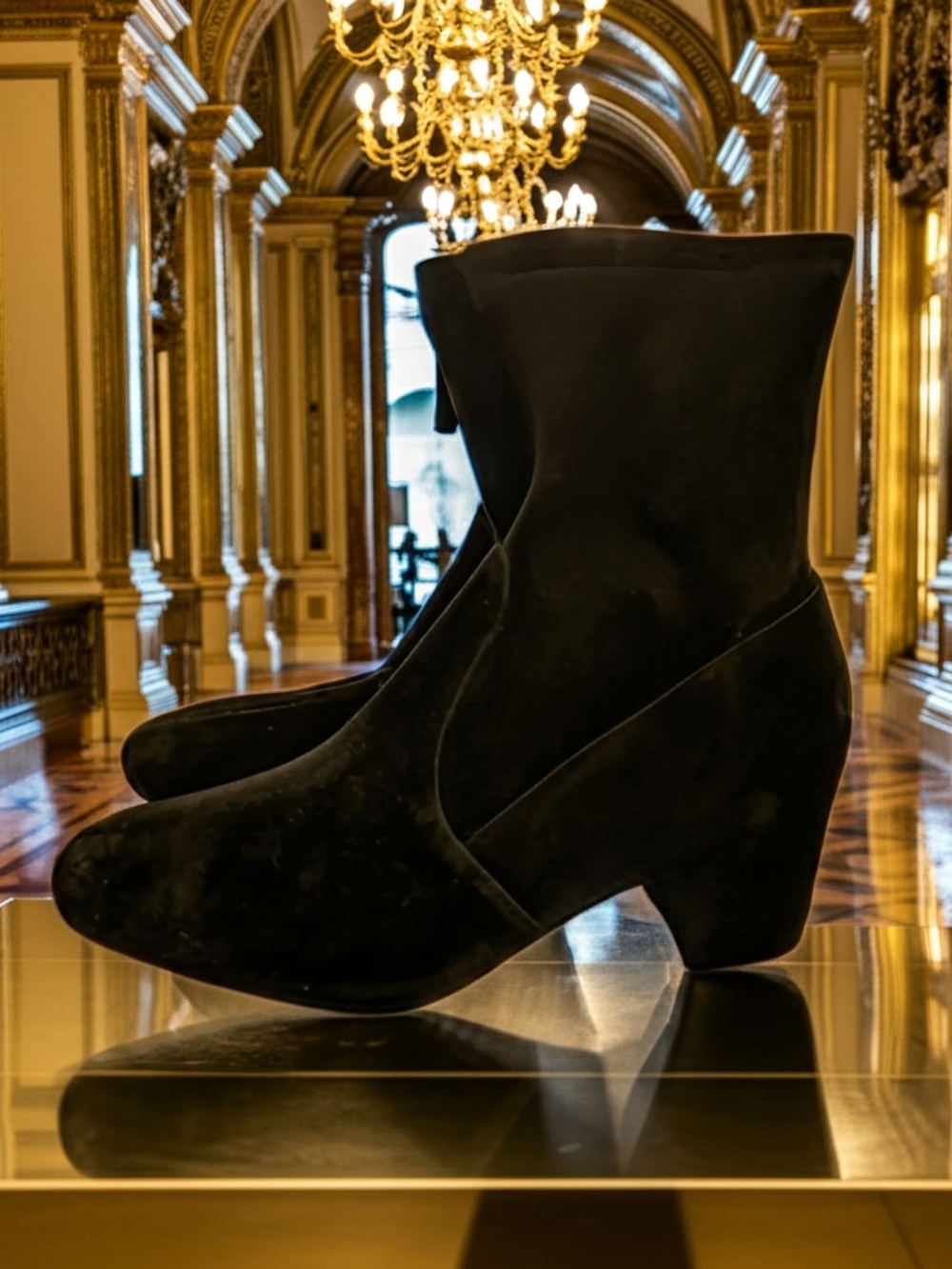 New Stuart Weitzman Sophia Black Stretch Suede Ankle Booties 7.5
